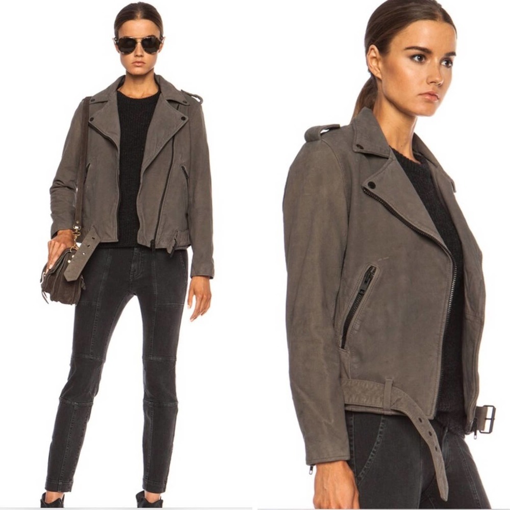 Current Elliot The Prospect Leather Biker Jacket in Castle - Picture 3 of 12